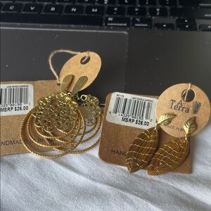 Gold Leaf Earrings Handmade Brazil